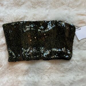 Bershka Black and Silver Sequin Crop top